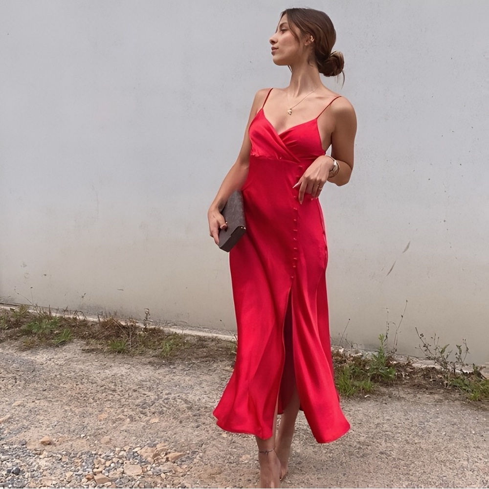 Zara Elegant Red Satin Dress
